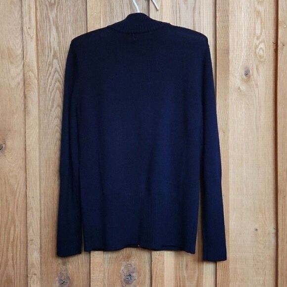 Calvin Klein Mock Neck Zip Up Knit Preppy Cardigan, Small, Blue w/ Gold Zipper - Picture 3 of 8